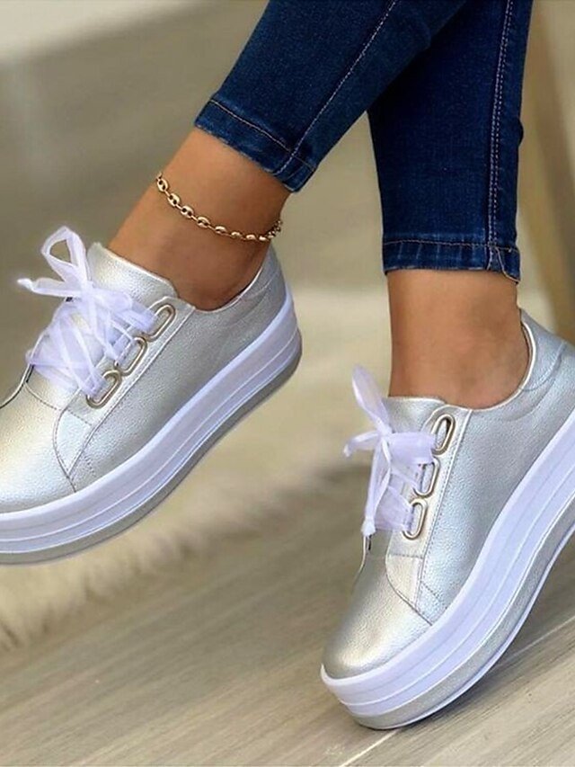 Stylish Metallic Platform Casual Low Top Sneakers - Image 2