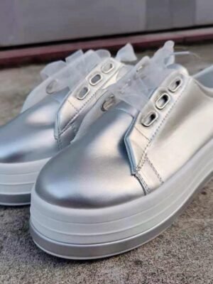 Stylish Metallic Platform Casual Low Top Sneakers - Image 3