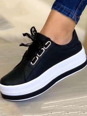 Stylish Metallic Platform Casual Low Top Sneakers - Image 6
