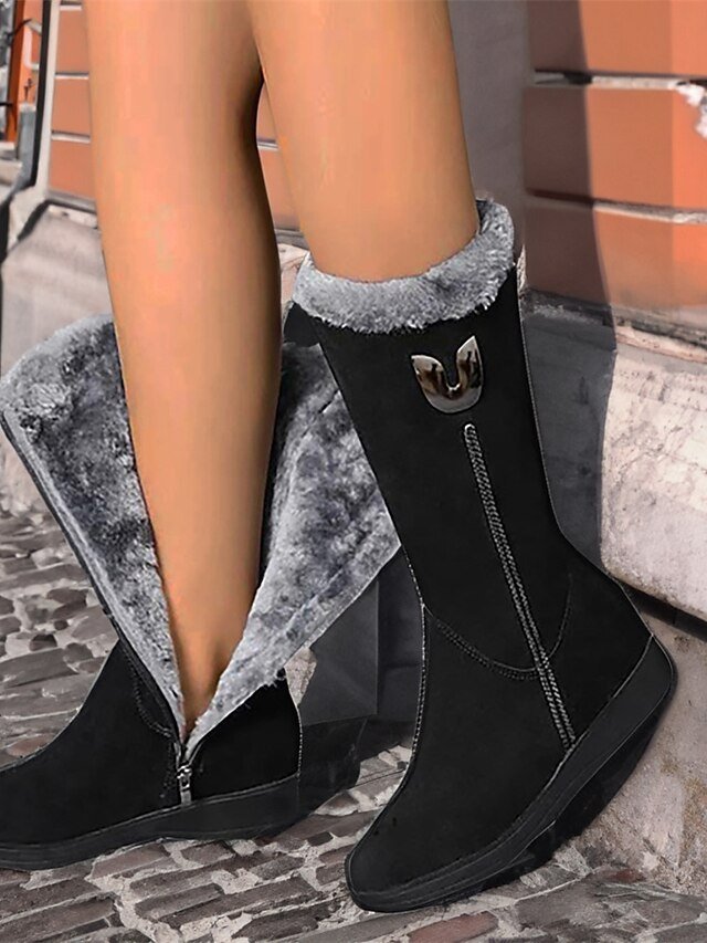 Stylish Mid-Calf Suede Winter Boots with Faux Fur Lining and Side Zipper - Image 1
