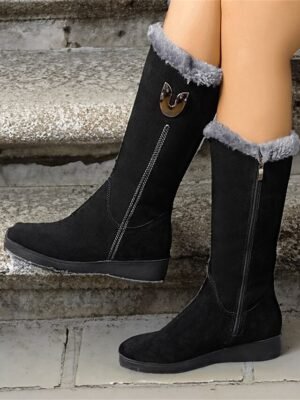 Stylish Mid-Calf Suede Winter Boots with Faux Fur Lining and Side Zipper - Image 3