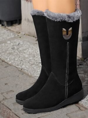 Stylish Mid-Calf Suede Winter Boots with Faux Fur Lining and Side Zipper - Image 4
