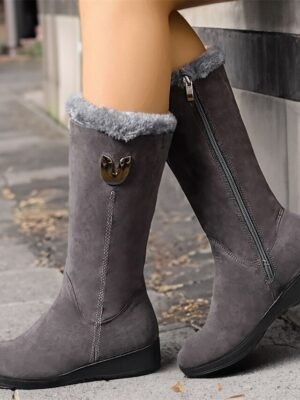 Stylish Mid-Calf Suede Winter Boots with Faux Fur Lining and Side Zipper - Image 5