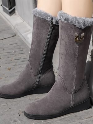 Stylish Mid-Calf Suede Winter Boots with Faux Fur Lining and Side Zipper - Image 6