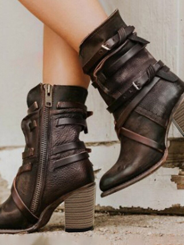 Stylish Mid-Heel Black Faux Leather Ankle Boots - Image 2