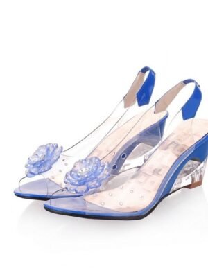 Stylish Open-Toe Floral Rhinestone Transparent Wedge Sandals - Image 10
