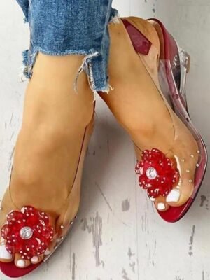 Stylish Open-Toe Floral Rhinestone Transparent Wedge Sandals - Image 12