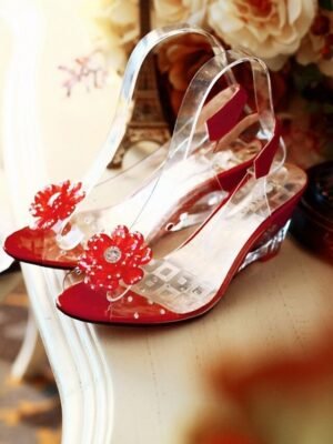 Stylish Open-Toe Floral Rhinestone Transparent Wedge Sandals - Image 13