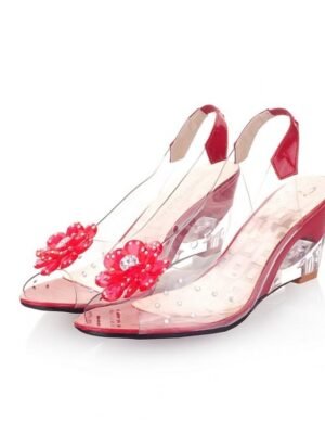 Stylish Open-Toe Floral Rhinestone Transparent Wedge Sandals - Image 14