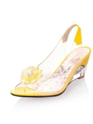 Stylish Open-Toe Floral Rhinestone Transparent Wedge Sandals - Image 16