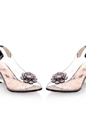 Stylish Open-Toe Floral Rhinestone Transparent Wedge Sandals - Image 6