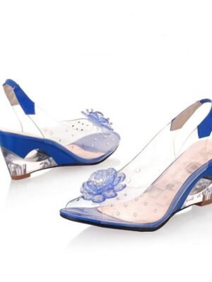 Stylish Open-Toe Floral Rhinestone Transparent Wedge Sandals - Image 9