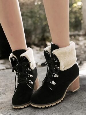 Stylish Red Suede Lace-Up Ankle Boots with Faux Fur Collar - Image 21