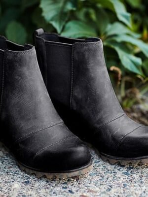 Stylish Slip-On Faux Leather Elastic Panel Wedge Ankle Boots - Image 12