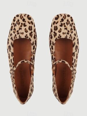 Stylish Square Toe Leopard Print Mary Jane Flats - Image 4