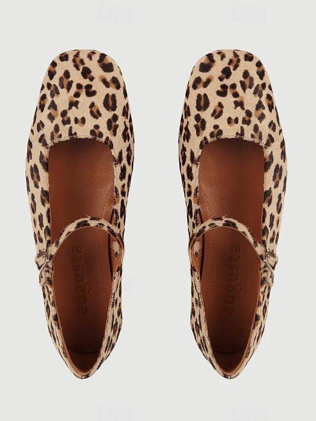 Stylish Square Toe Leopard Print Mary Jane Flats - Image 4