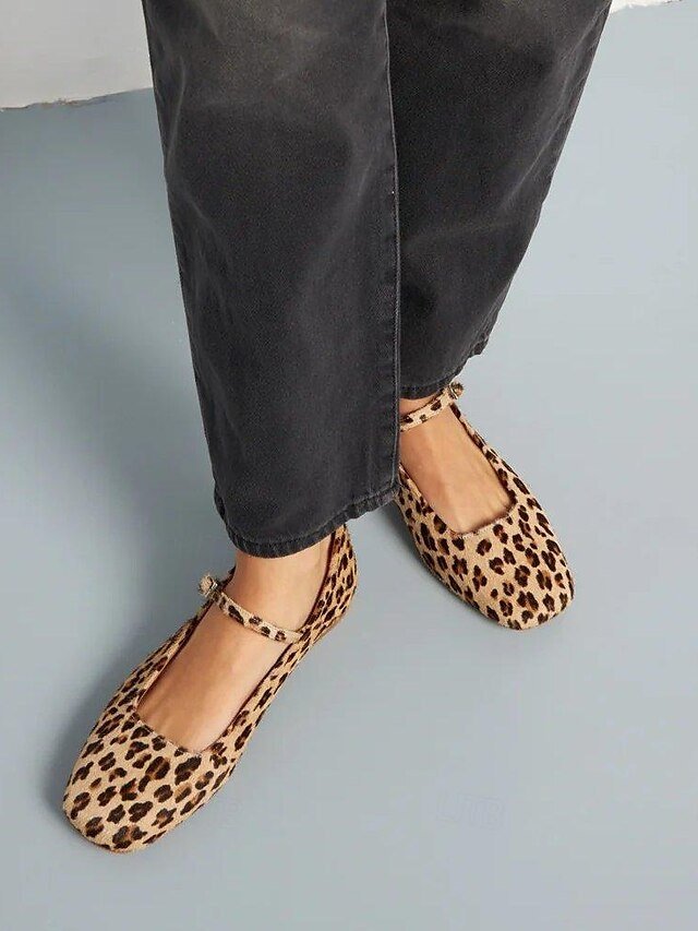 Stylish Square Toe Leopard Print Mary Jane Flats - Image 5
