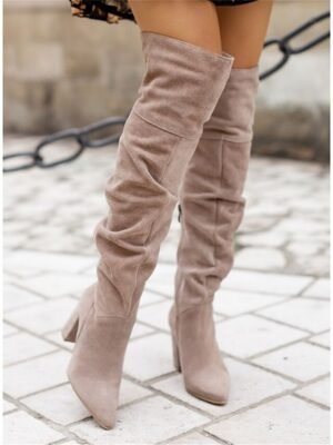 Stylish Suede Slouchy Over-the-Knee Block Heel Boots - Image 6
