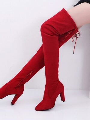 Stylish Suede Thigh-High Lace-Up Stiletto Heel Boots - Image 1