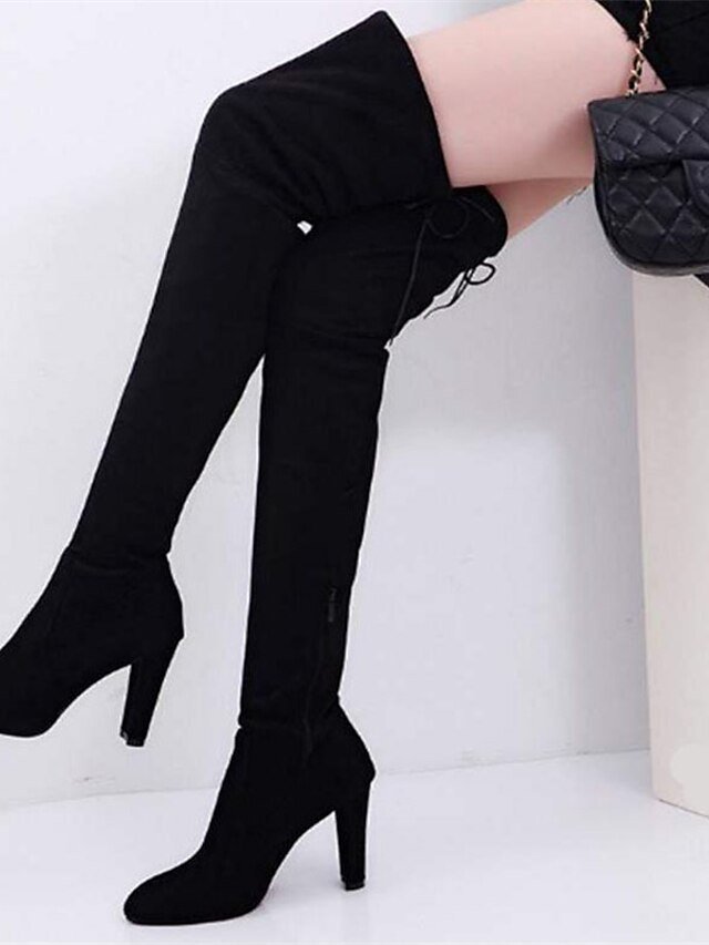 Stylish Suede Thigh-High Lace-Up Stiletto Heel Boots - Image 2