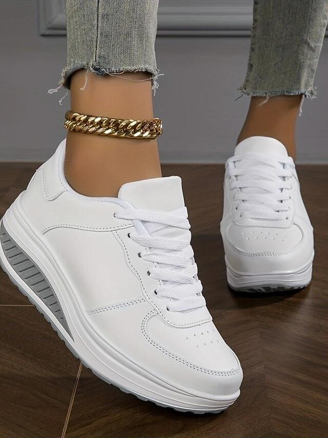 Stylish White Lace-Up Air Cushion Platform Sneakers - Image 1