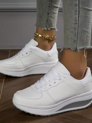 Stylish White Lace-Up Air Cushion Platform Sneakers - Image 2