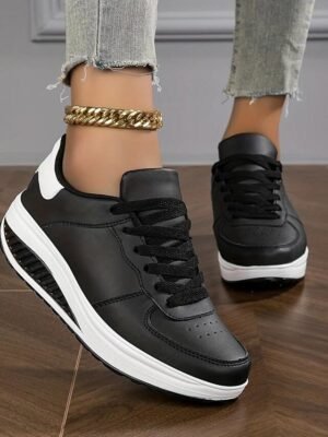 Stylish White Lace-Up Air Cushion Platform Sneakers - Image 3