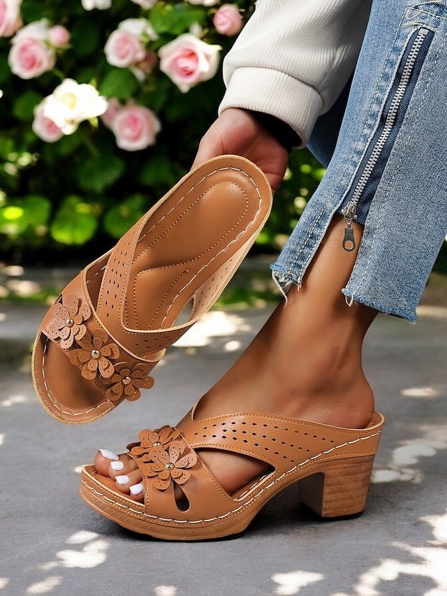 Summer Chunky Floral Open Toe Platform Sandals - Image 1