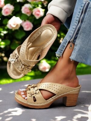 Summer Chunky Floral Open Toe Platform Sandals - Image 7