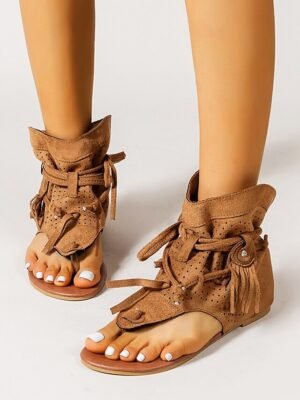 Summer Lace-Up Perforated Gladiator Sandals - Image 11