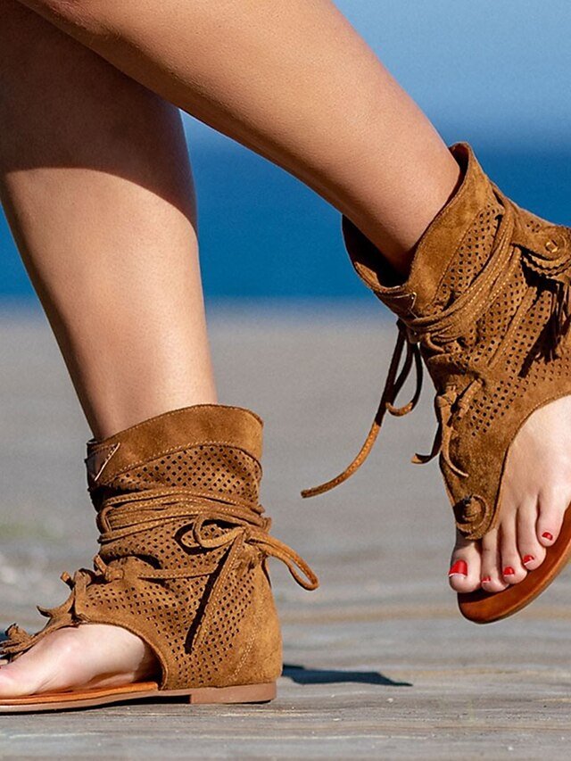 Summer Lace-Up Perforated Gladiator Sandals - Image 13