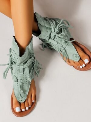 Summer Lace-Up Perforated Gladiator Sandals - Image 14
