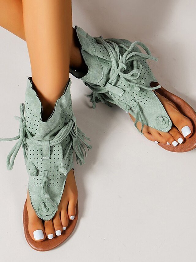 Summer Lace-Up Perforated Gladiator Sandals - Image 14