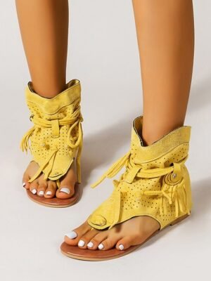 Summer Lace-Up Perforated Gladiator Sandals - Image 5