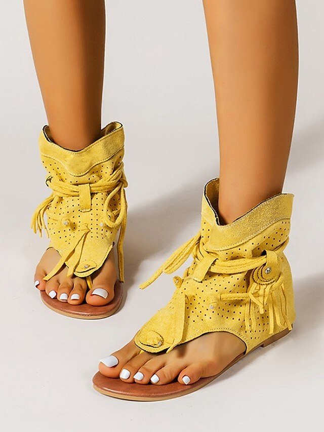 Summer Lace-Up Perforated Gladiator Sandals - Image 5