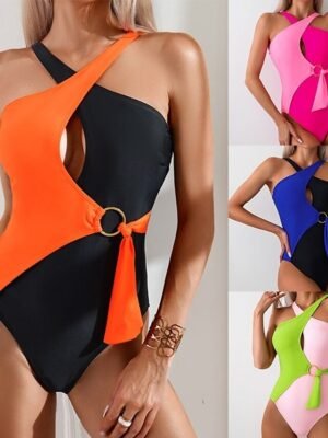 Summer Stretchy Patchwork Cut Out Sleeveless Swimsuit - Image 1