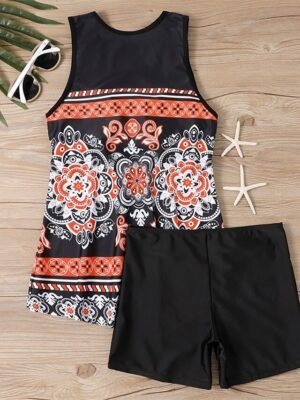 Summer Stretchy V Neck Sleeveless Tankini Set - Image 9