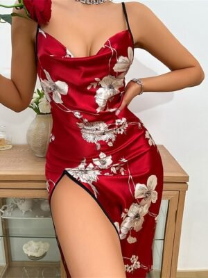 Sweet Loose Floral V Neck Sleeveless Maxi Nightgown - Image 6