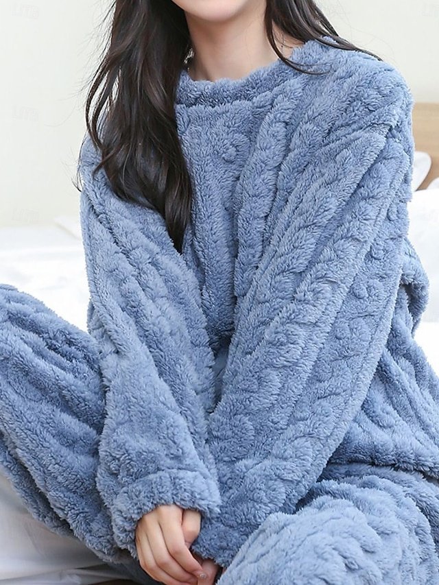 Sweet Warm Crew Neck Long Sleeve Winter Loungewear Set - Image 1