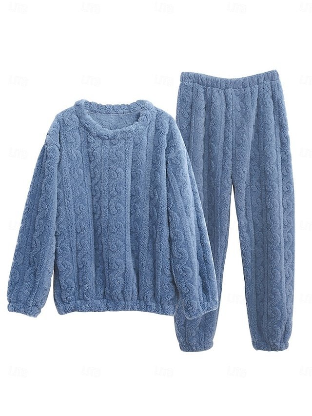 Sweet Warm Crew Neck Long Sleeve Winter Loungewear Set - Image 2