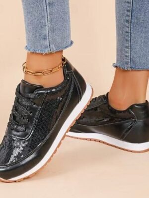 Trendy Casual Gold Metallic Sequin Sneakers - Image 13
