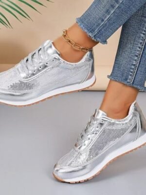 Trendy Casual Gold Metallic Sequin Sneakers - Image 14
