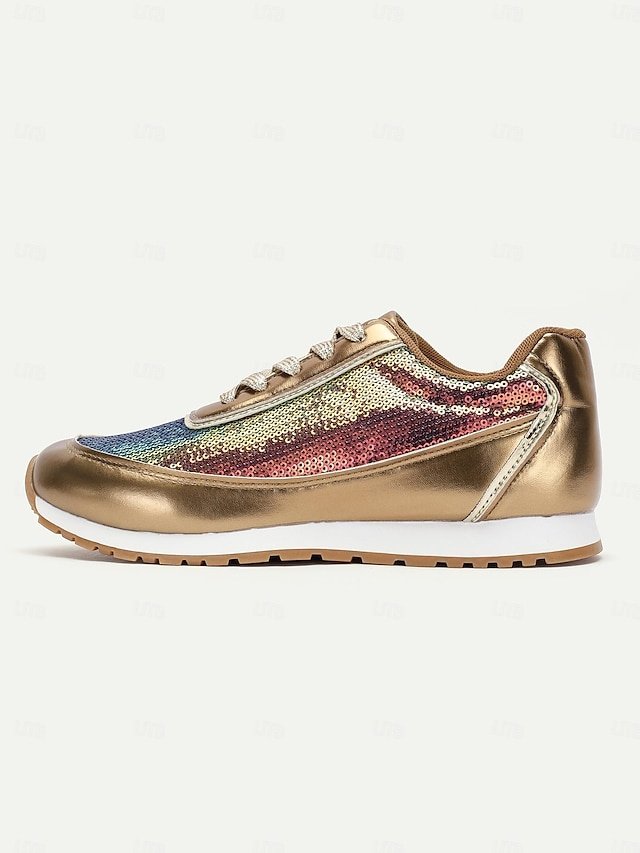 Trendy Casual Gold Metallic Sequin Sneakers - Image 2