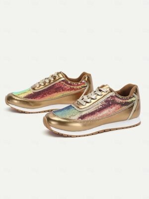 Trendy Casual Gold Metallic Sequin Sneakers - Image 3