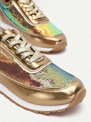 Trendy Casual Gold Metallic Sequin Sneakers - Image 5