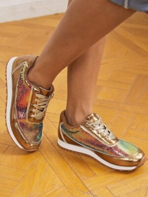 Trendy Casual Gold Metallic Sequin Sneakers - Image 8