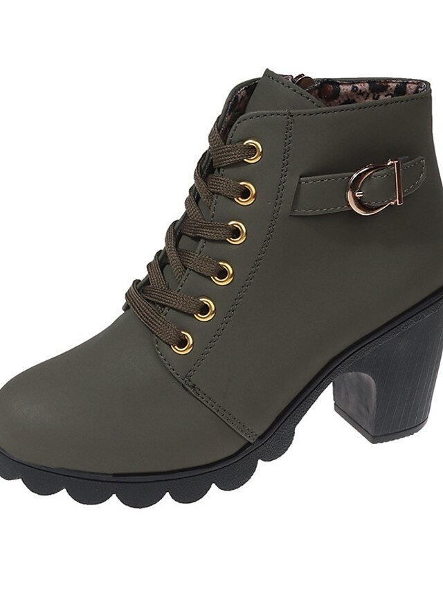 Trendy Chunky Heel Lace-Up Black Ankle Boots - Image 7