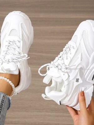 Trendy Chunky Pink Mesh Athletic Casual Sneakers - Image 3
