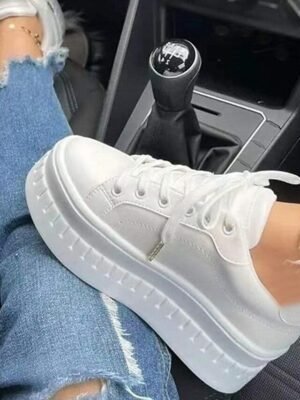 Trendy Chunky Platform Lace-Up Sneakers - Image 1