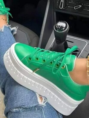 Trendy Chunky Platform Lace-Up Sneakers - Image 6